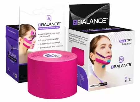 Кинезио тейп для лица хлопок BBalance BBTape 5см*5м (Face Tape) розовый
