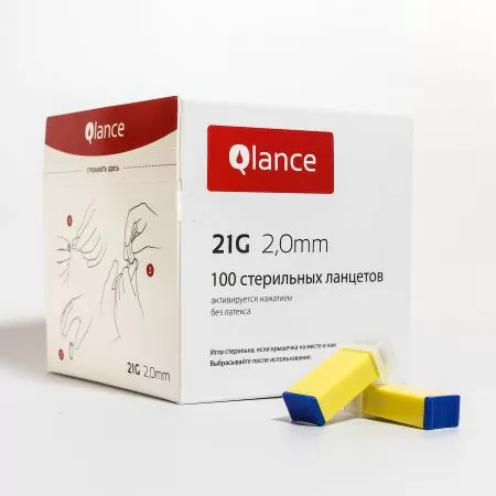 Ланцет Qlance Спешиал 21G 2,0мм Желтый (лезвие)