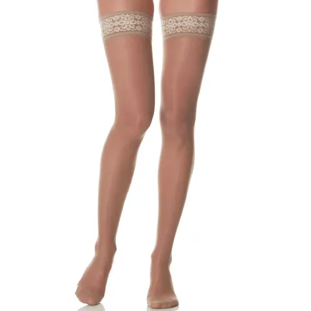 Чулки компрессионные Ergoforma 211 женские 1 класс компрессии с закрытым носком и кружевной резинкой полупрозрачные телесные