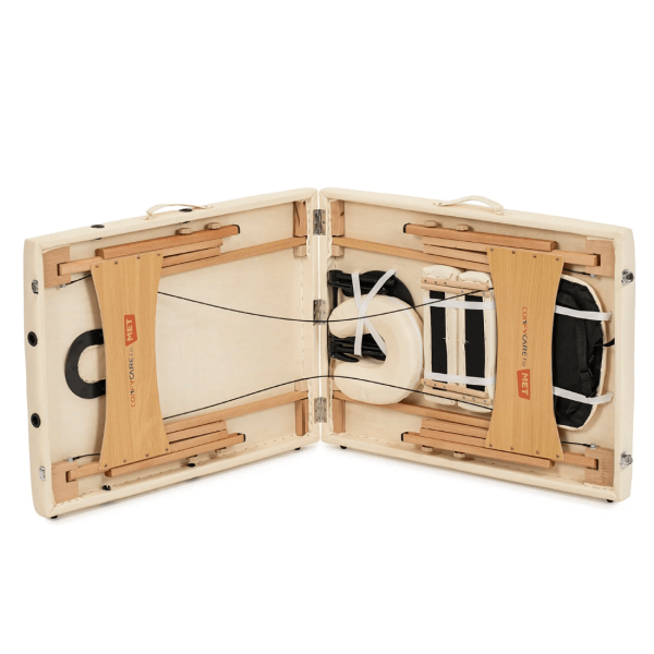 Стол массажный MET Comfort W2, артикул 18452, 2-х секционный складной на буковом каркасе с регулировкой высоты, кремовый