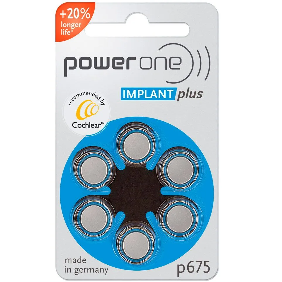 Батарейка для слуховых аппаратов Power One тип P675 implant plus (6 шт,  блистер)